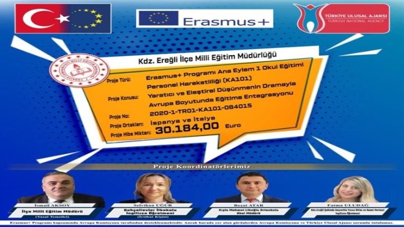 Kdz. Ereğli İlçe Milli Eğitim Müdürlüğü Erasmus+ Projesi Kabul Edildi. 