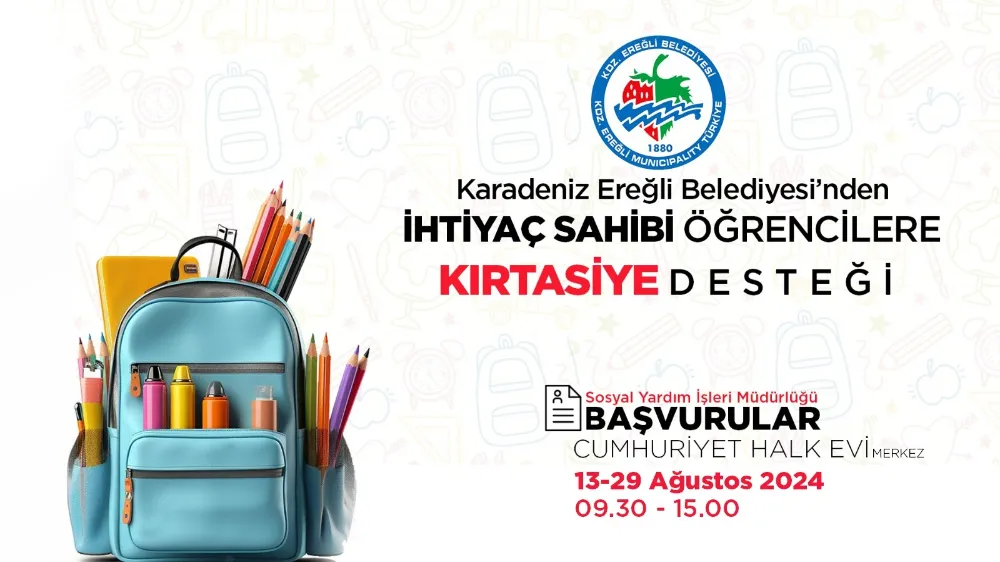 KDZ. EREĞLİ BELEDİYESİ, İHTİYAÇ SAHİBİ ÖĞRENCİLERE KIRTASİYE DESTEĞİNDE BULUNACAK