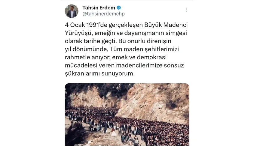 ZONGULDAK BELEDİYE BAŞKANI TAHSİN ERDEM’DEN BÜYÜK MADENCİ YÜRÜYÜŞÜ MESAJI