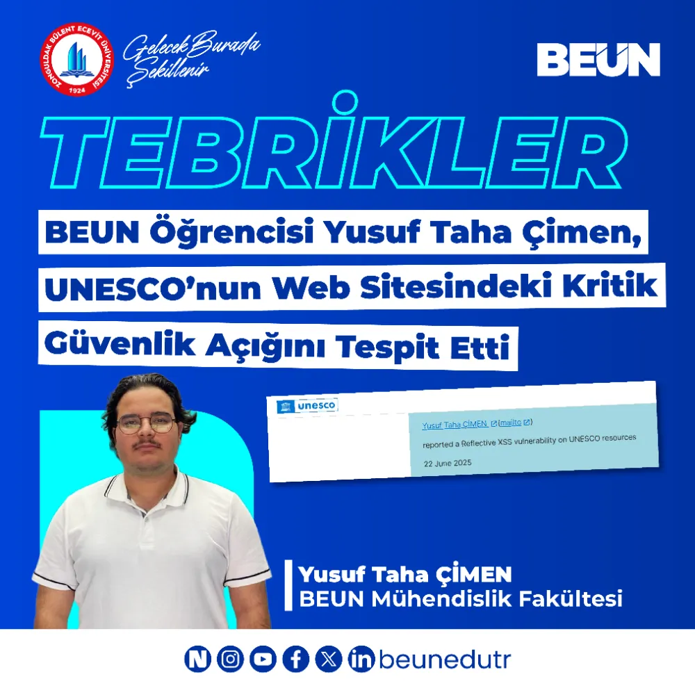 BEUN Öğrencisi Çimen, UNESCO’nun Web Sitesindeki Kritik Güvenlik Açığını Tespit Etti