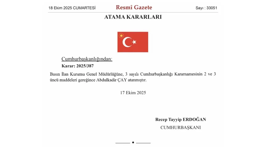 Basın İlan Kurumu Genel Müdürlüğüne Abdulkadir Çay atandı