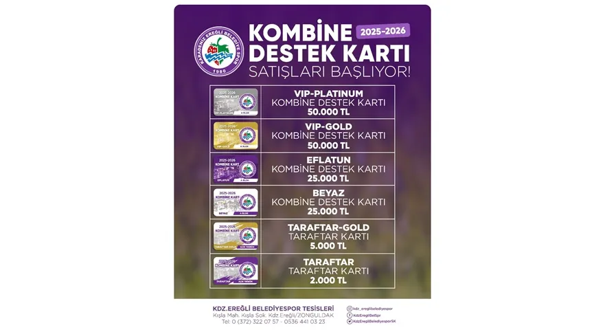 KDZ. EREĞLİ BELEDİYESPOR’DA 2025–2026 SEZONU KOMBİNE DESTEK KARTLARI SATIŞTA!